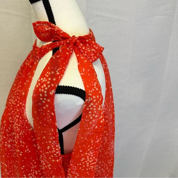 CeCe Women’s Medium Orange Polka Dot Ruffle Hem Halter Top with Bow Detail - Picture 4 of 9